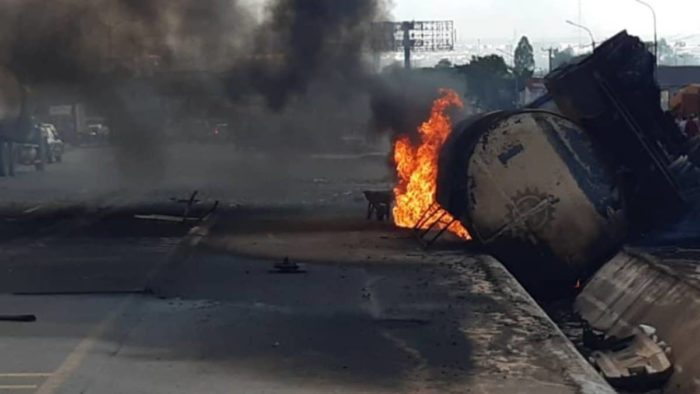 Two die as petrol tanker crashes, explodes in Anambra