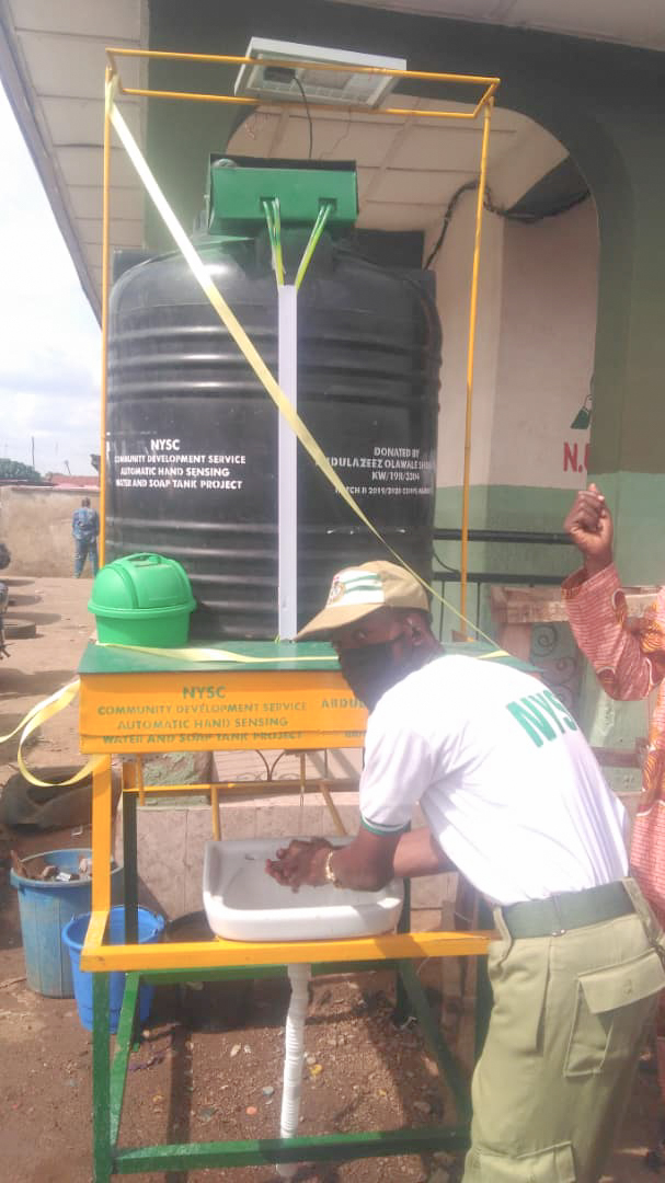 COVID-19: Corps member donates hand-sensing water dispenser to park