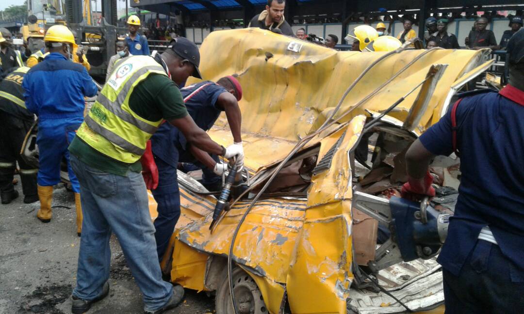 20-feet container falls on bus in Lagos, kills 2, others injured