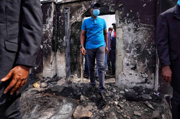 EndSARS: Sanwo-Olu preaches peace as he inspects destroyed assets