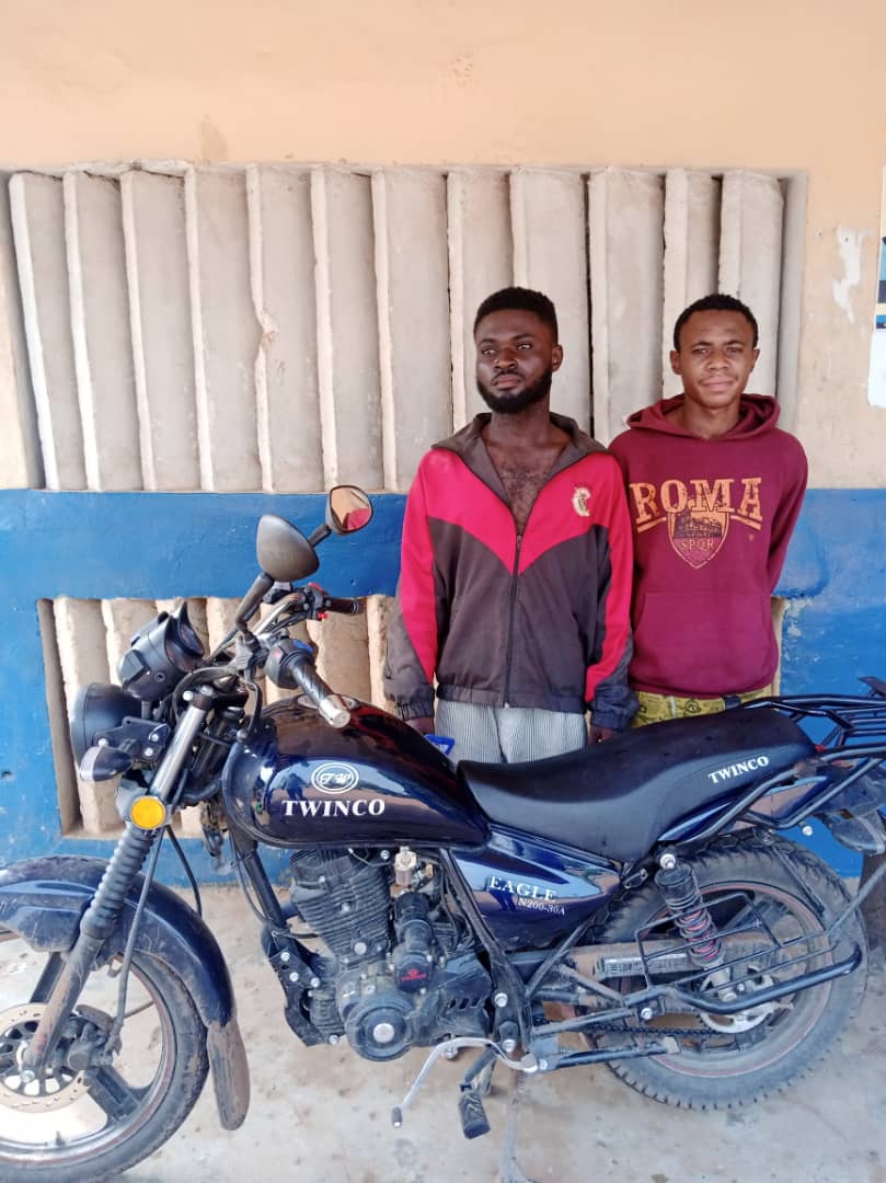 Two arrested while running away with company's motorcycle, goods
