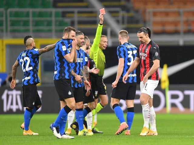 Ibrahimovic sent off as Inter Milan beat AC Milan in Italian Cup derby