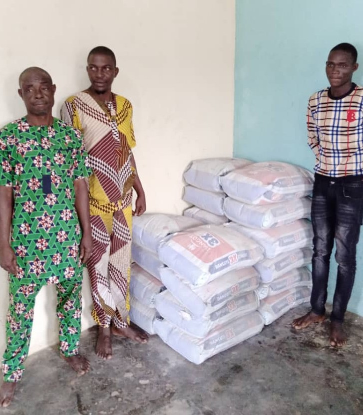 Three tricycle operators arrested for stealing 300 bags of cement