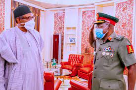 Buhari receives new COAS, Maj. Gen. Farouk Yahaya, at Aso Villa