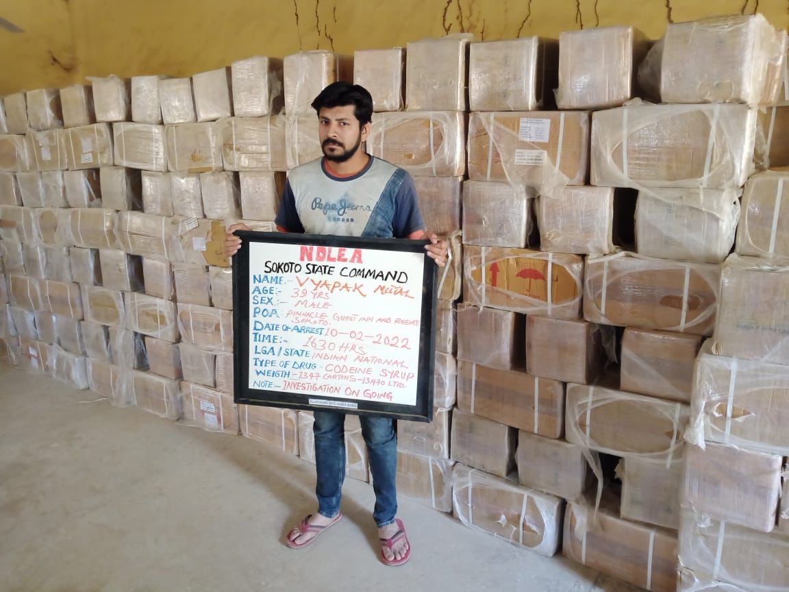 NDLEA detains Indian over smuggled 134,700 bottles of Codeine