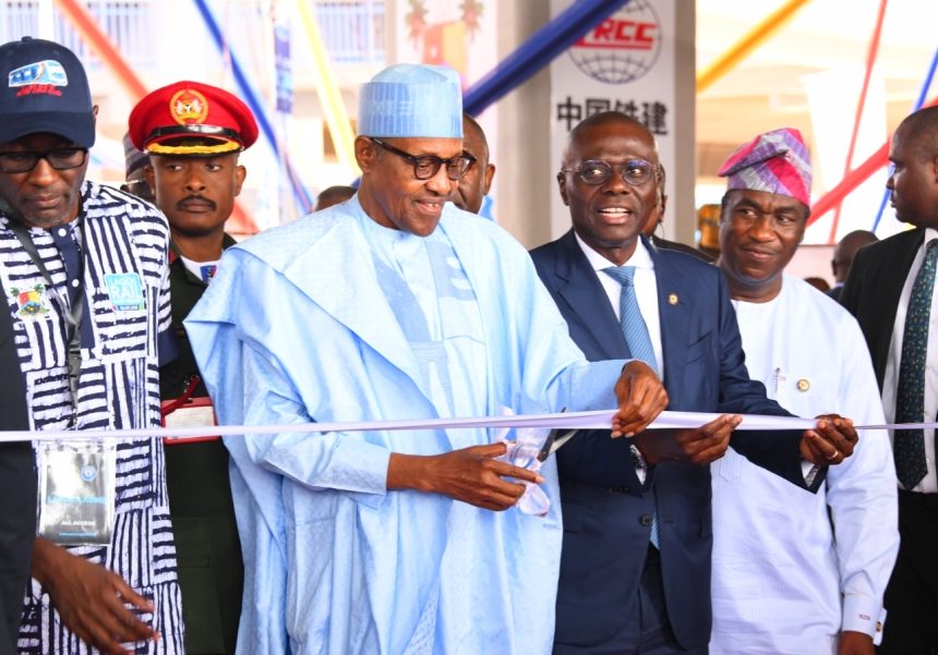 Buhari inaugurates Lagos Blue Rail Line, takes train ride