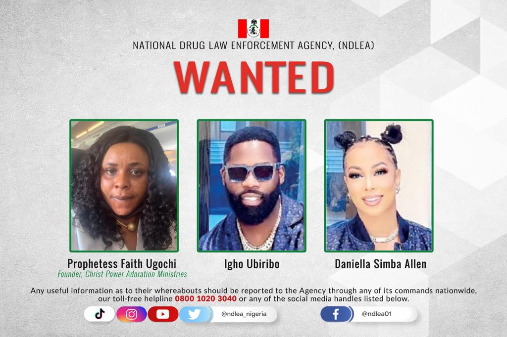 Illicit drugs: NDLEA declares prophetess, celebrity couple wanted