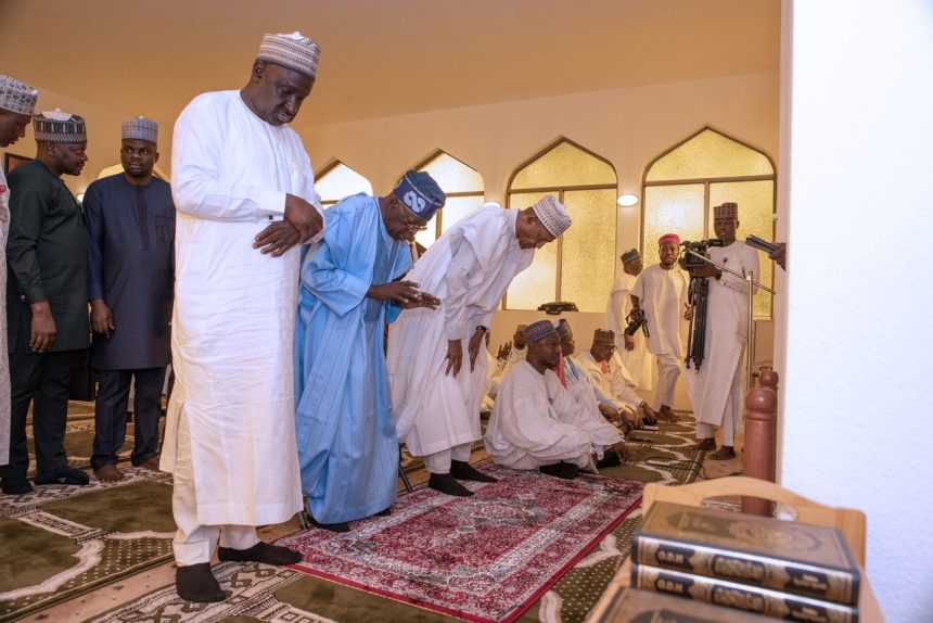 Inauguration: Tinubu joins Buhari for Juma'at prayers at Aso Rock