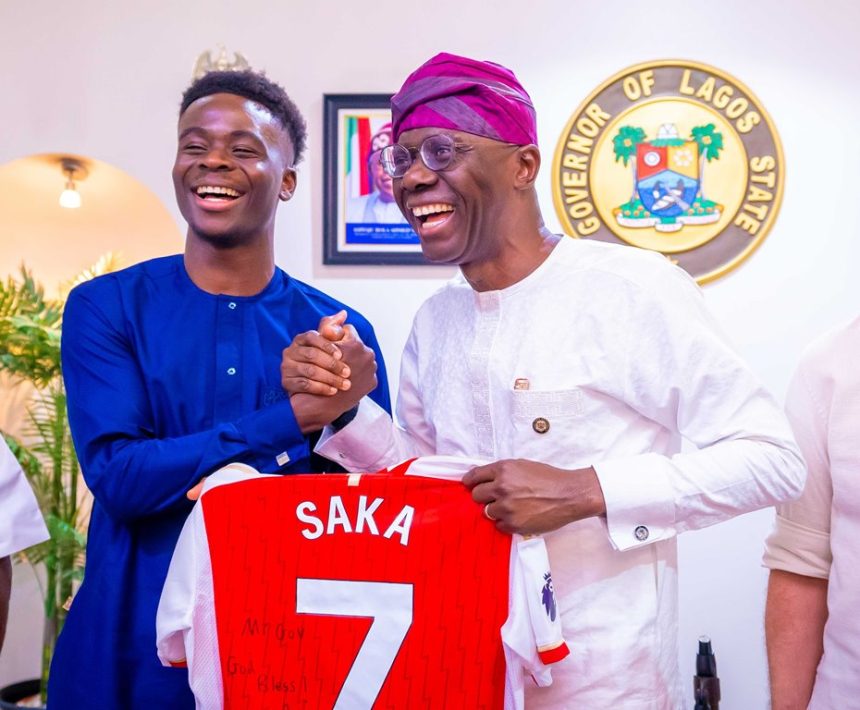 Excitement as Sanwo-Olu hosts Arsenal’s Bukayo Saka (+Photos)