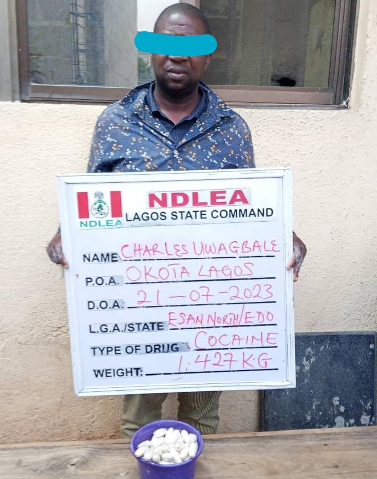 NDLEA arrests drug lord giving mule 93 cocaine wraps to swallow