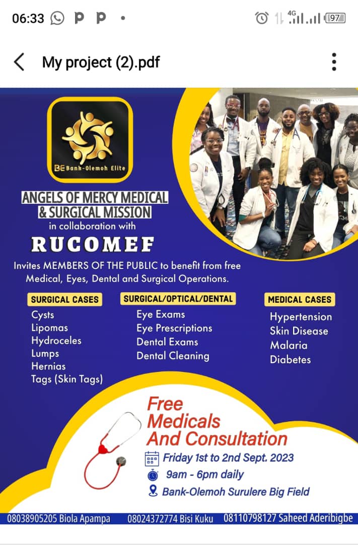 Bank Olemoh Elite’s free medical services hold September 1, 2