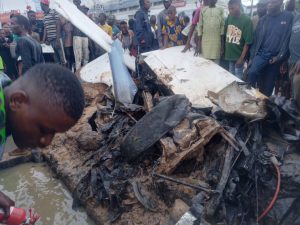 BREAKING: Helicopter crashes in Ikeja, two rescued (+Photos)