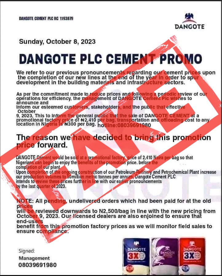 Dangote Cement denies running sales promo