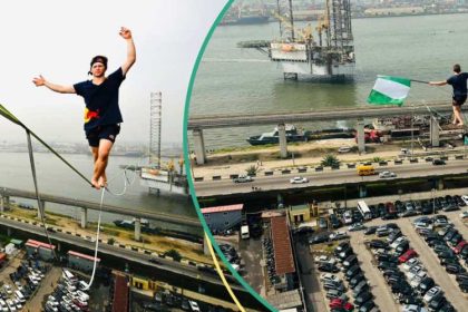 Slacklining: World record holder Jaan Roose dazzles Lagosians