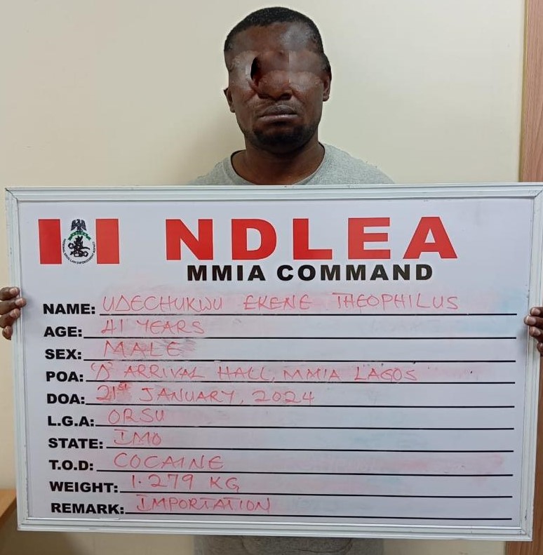 Brazil returnee excretes 60 wraps of cocaine in NDLEA custody