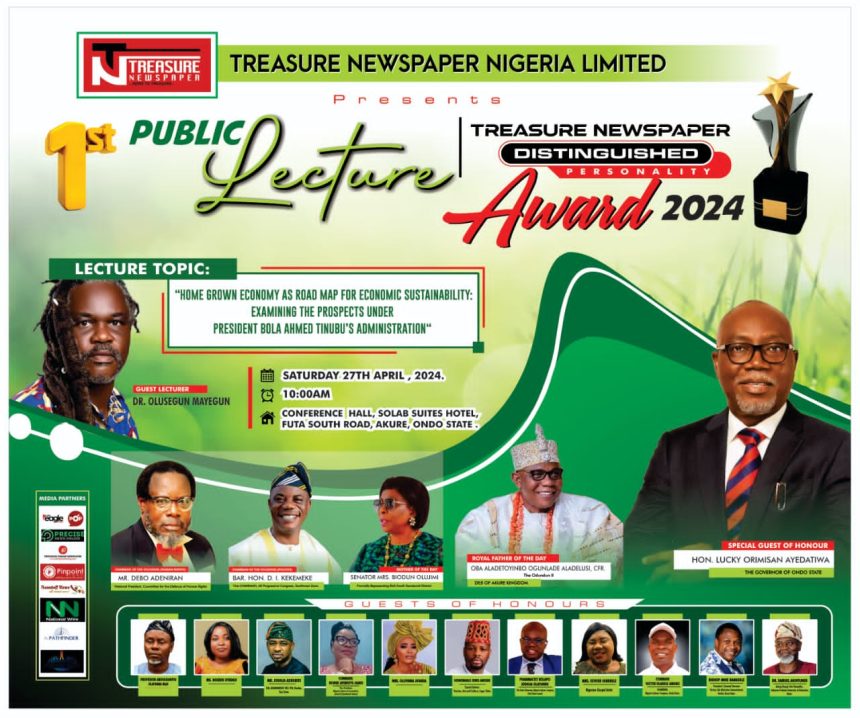 Eminent personalities to grace Treasure Newspaper public lecture, awards