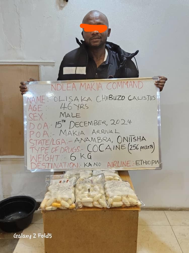 NDLEA arrests businessman for body packing cocaine