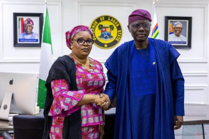Sanwo-Olu receives Meranda, new Lagos Assembly Speaker