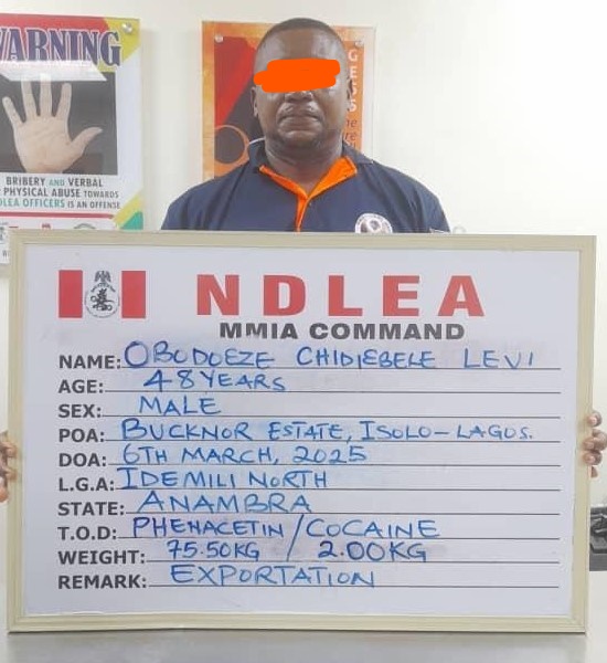 NDLEA arrests auto spare parts dealer over 77.50kg cocaine
