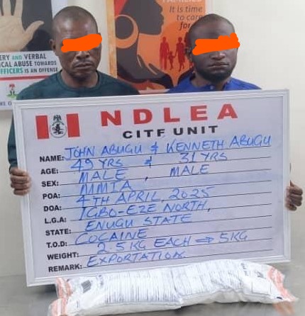 India-bound brothers arrested at Lagos airport with 5kg cocaine