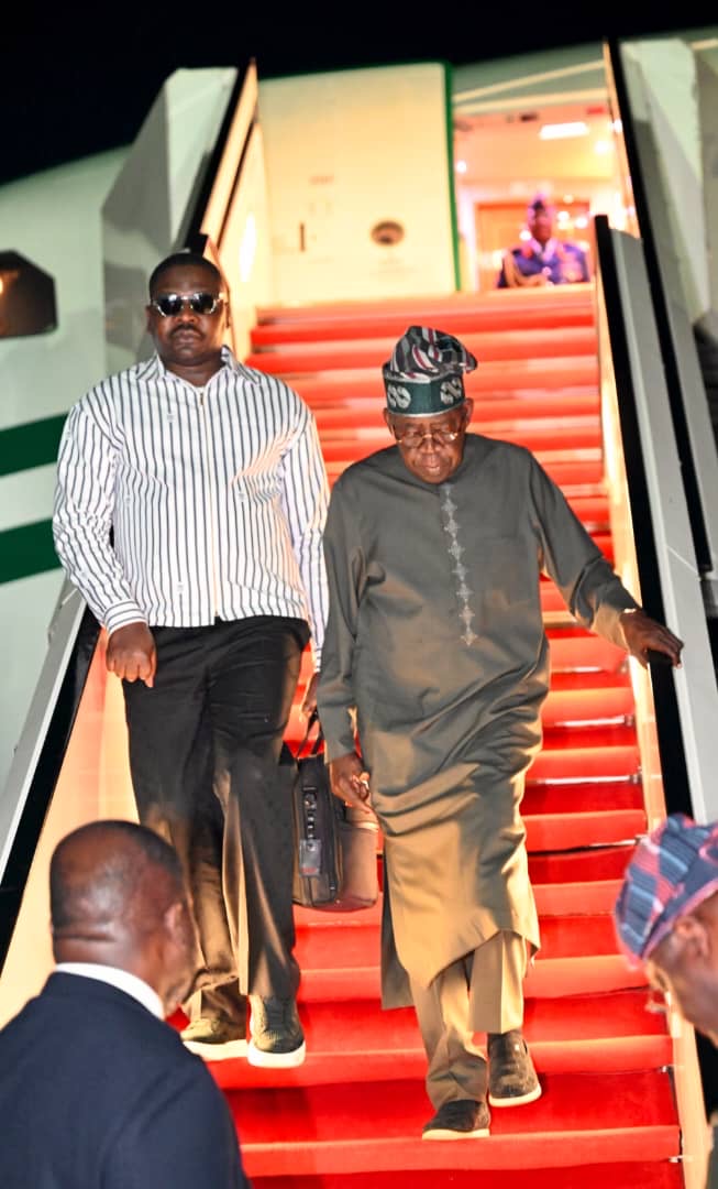 Tinubu ends vacation, back in Abuja (+Pictures)