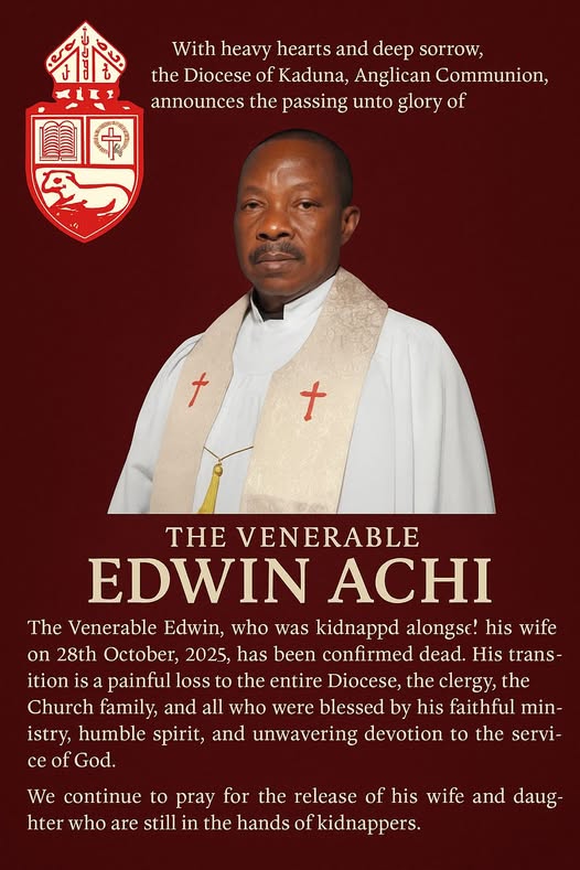 Kaduna: Abducted Anglican priest, Achi, dies in captivity