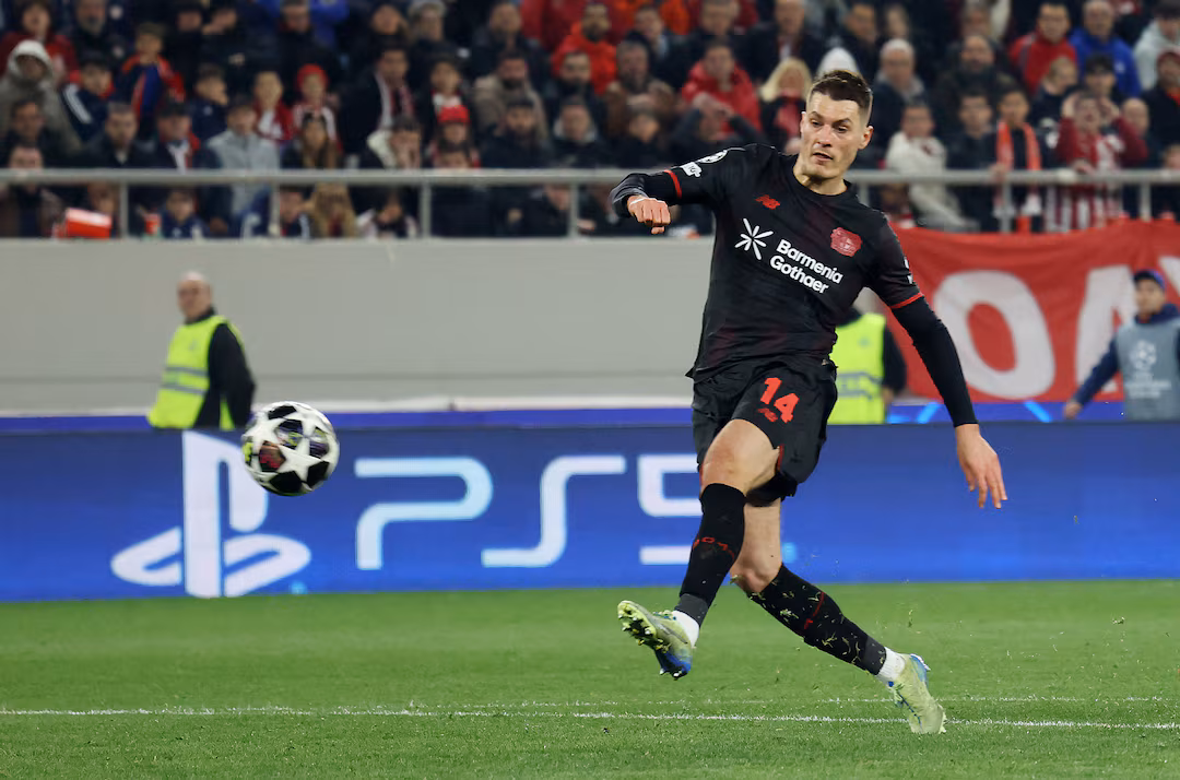 Schick quickfire double earns Leverkusen 2-0 win at Olympiacos