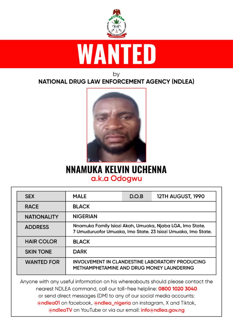JUST IN: NDLEA declares drug kingpin, three associates wanted